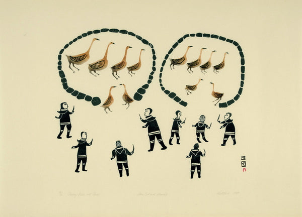 1964 CHASING GEESE INTO PENS by Kiakshuk