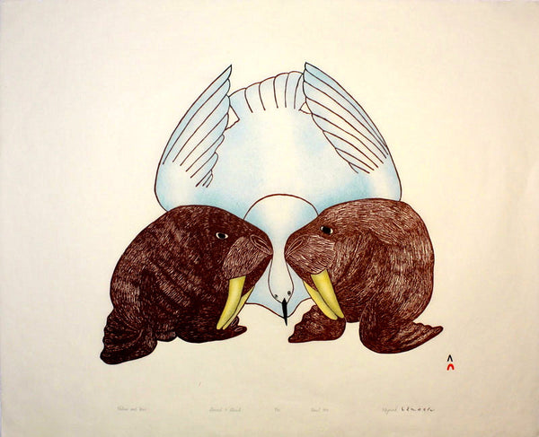 1994 WALRUS AND BIRD by Mayoreak Ashoona